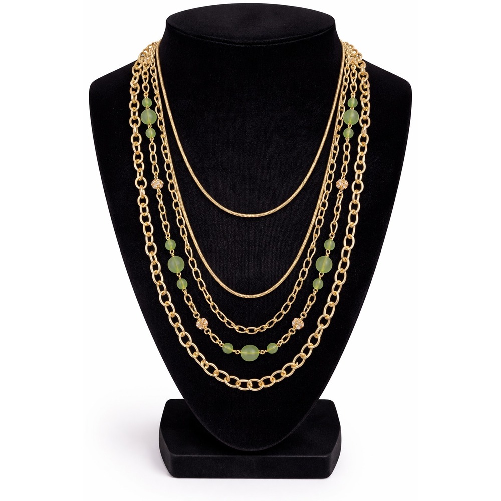 Vintage Lana Gold Tone Peridot Glass Rhinestone Bead Multistrand Necklace
